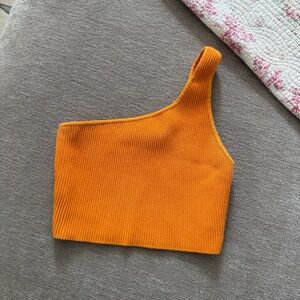 Aritzia Babaton | Sculpt Knit Ribbed One Shoulder Cropped Tank Top Blouse Yellow